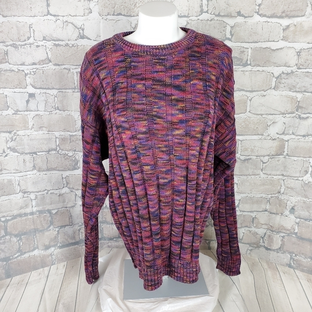 Vintage 80s Multicolor Crew Neck Dad Grampa Cotton Sweater Mens Large Oversized